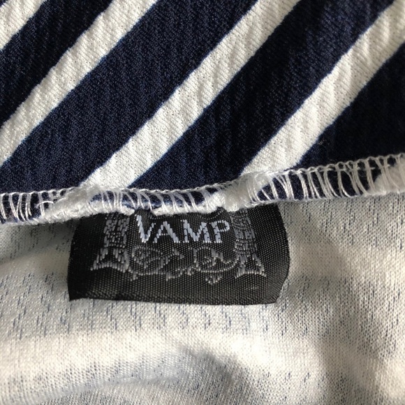🎄 Vamp skirt striped navy and white midi length SZ  M - Picture 5 of 6